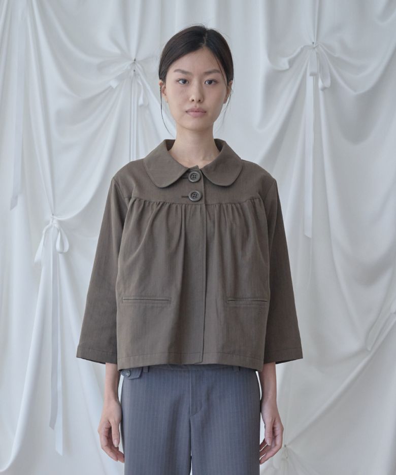 Gathered Collar Jacket / Brown