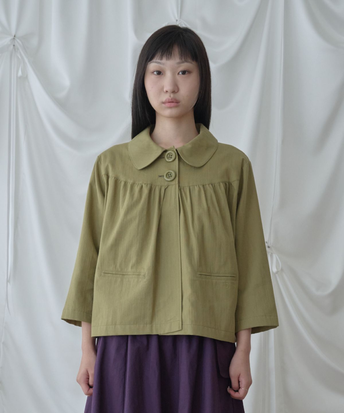 피브스피브스(PEEVES PEEVES) Gathered Collar Jacket / Olive