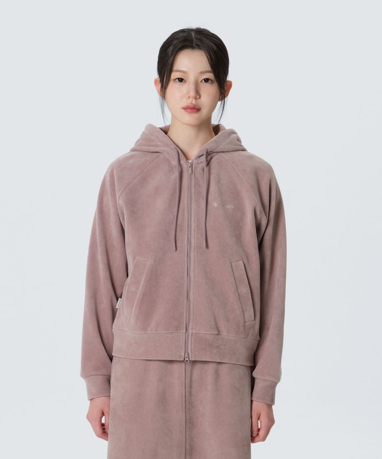 코듀로이 여성 세미크롭 후드 집업 (S26WWFFJ73) Rusty Pink