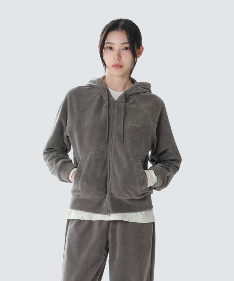 코듀로이 여성 세미크롭 후드 집업 (S26WWFFJ73) Dark Gray
