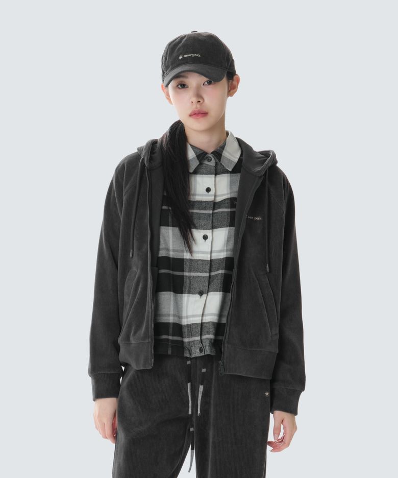 코듀로이 여성 세미크롭 후드 집업 (S26WWFFJ73) Dark Charcoal