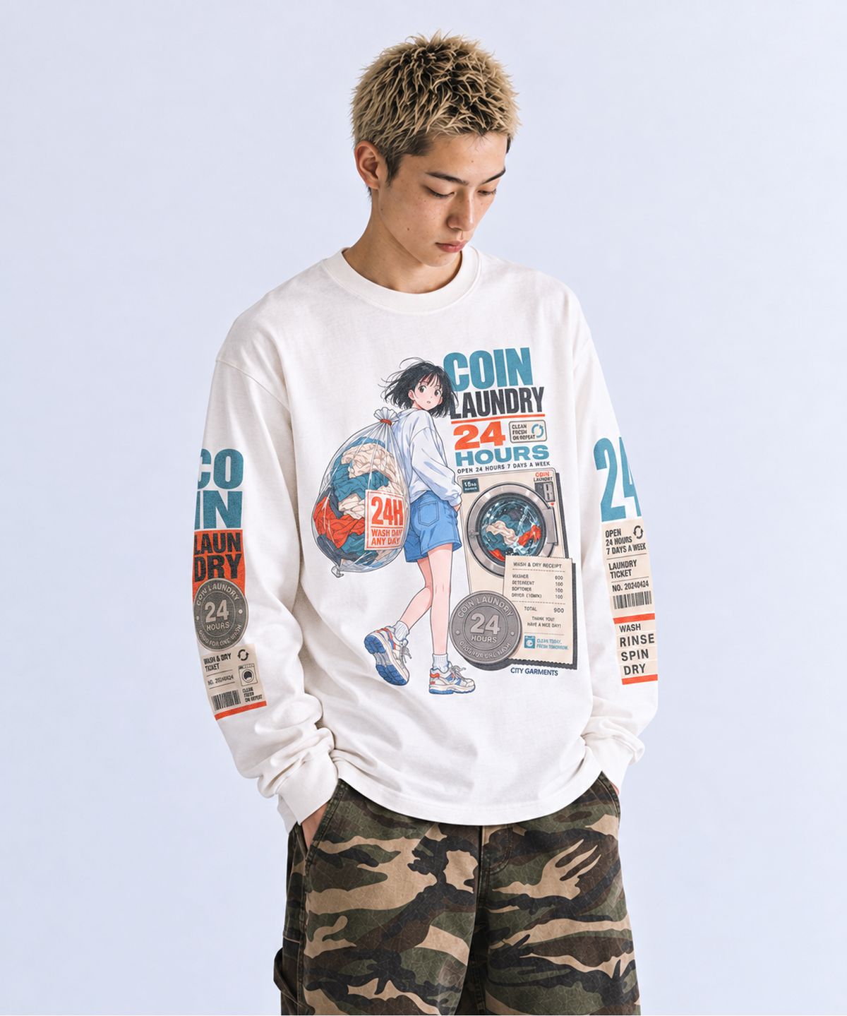 큐티에잇 가먼츠(QT8 GARMENTS) MF 24 Coin Laundry Washed Long Sleeve (Ivory)