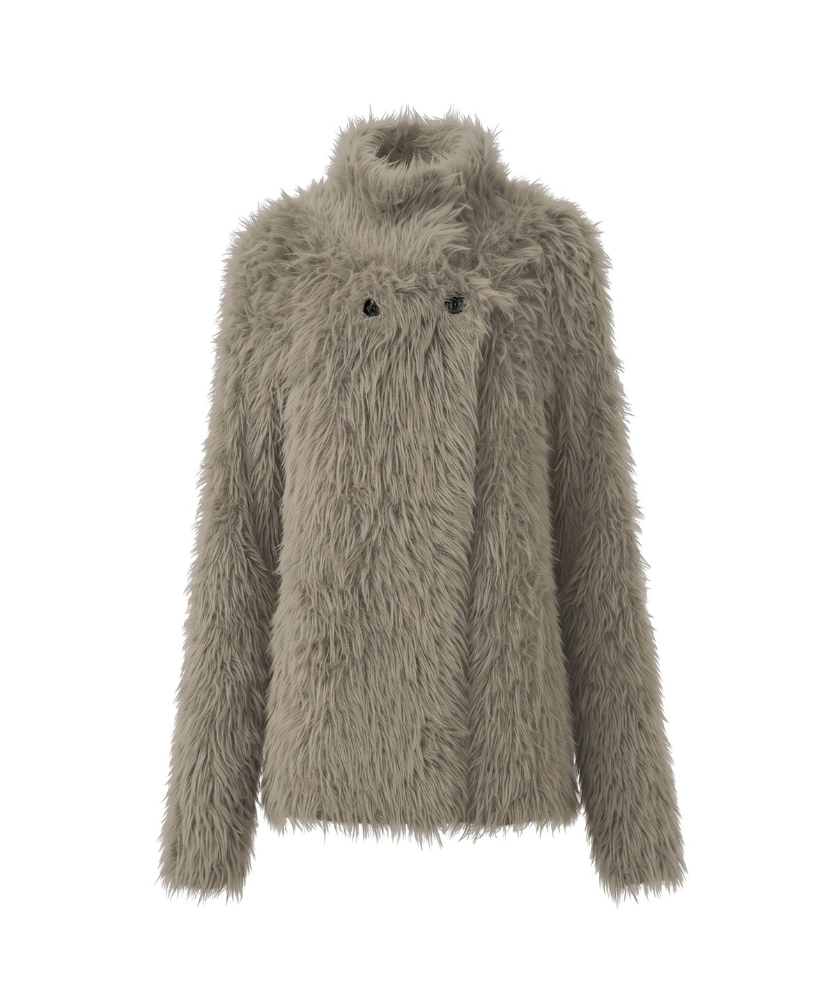포르테나(PORTERNA) SHAGGY FUR HIGH NECK KNIT CARDIGAN-BEIGE