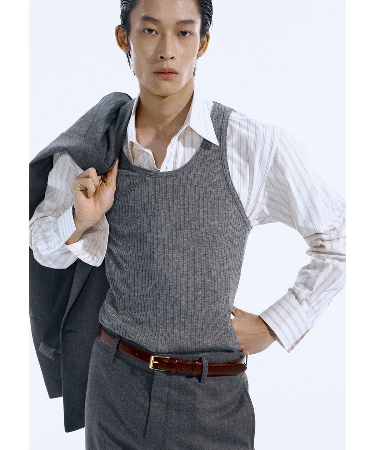 세비지(SAVAGE) Ribbed Wool Sleeveless Top - Grey