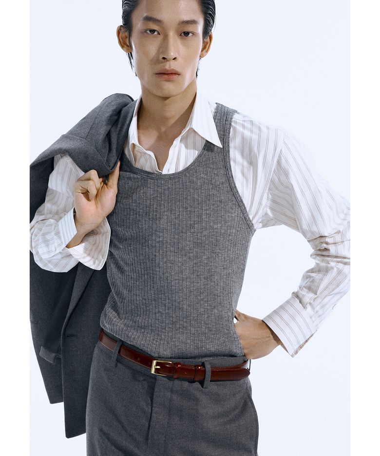 Ribbed Wool Sleeveless Top - Grey