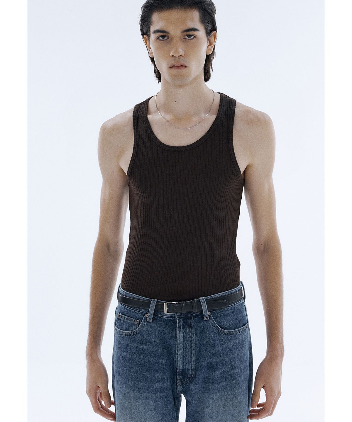 세비지(SAVAGE) Ribbed Wool Sleeveless Top - Brown