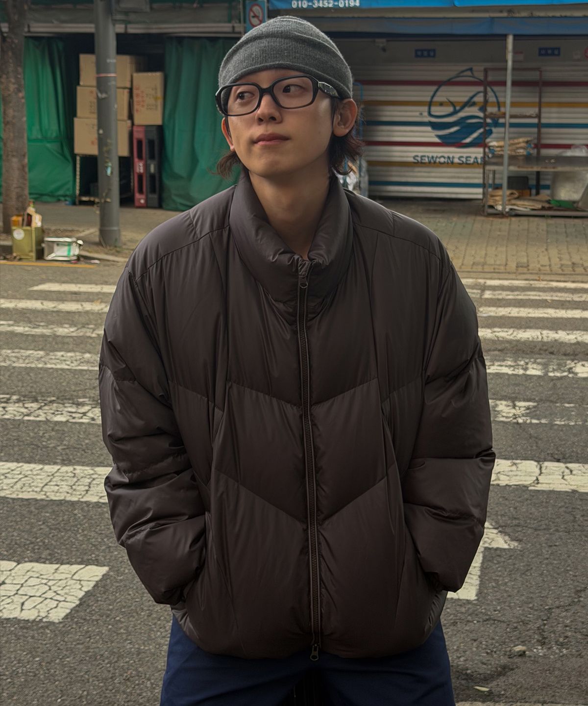 논타입(NONTYPE) SCULPTED DOWN JACKET (BROWN)