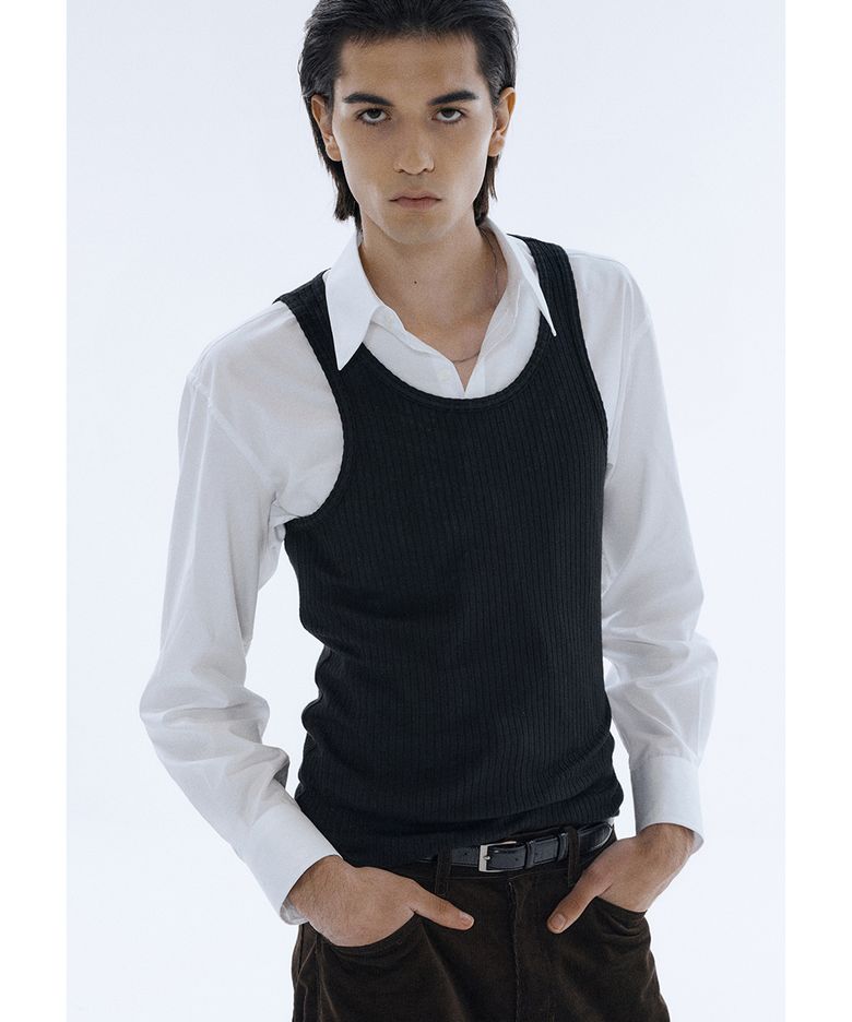 Ribbed Wool Sleeveless Top - Black