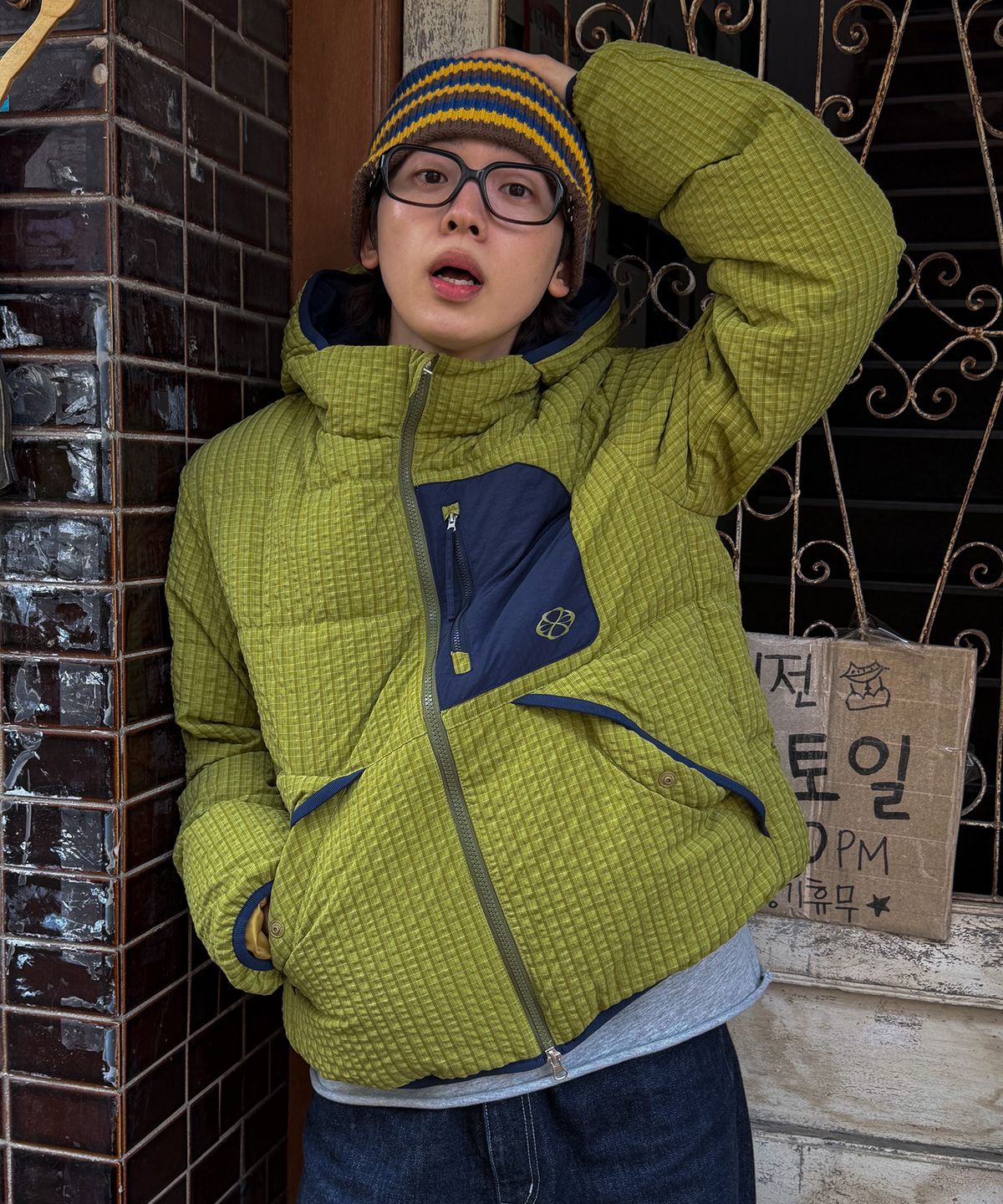 논타입(NONTYPE) CHECK HOODIE DOWN JACKET (GREEN)