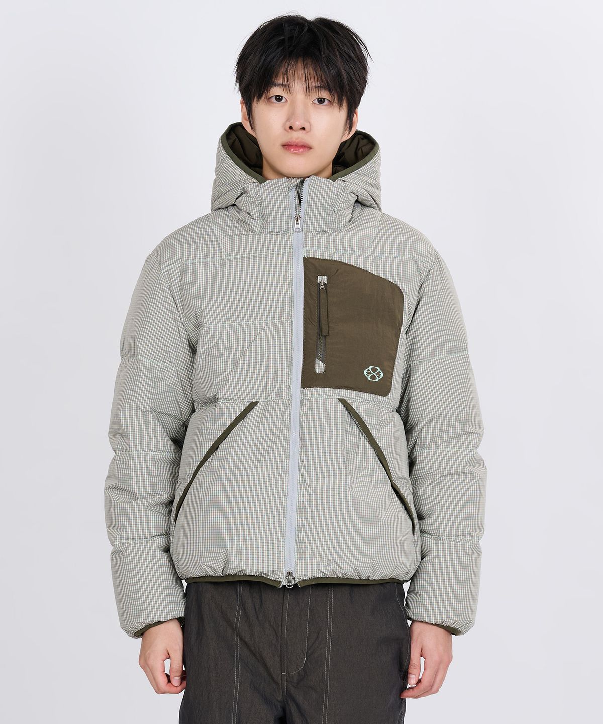 논타입(NONTYPE) CHECK HOODIE DOWN JACKET (GRAY)