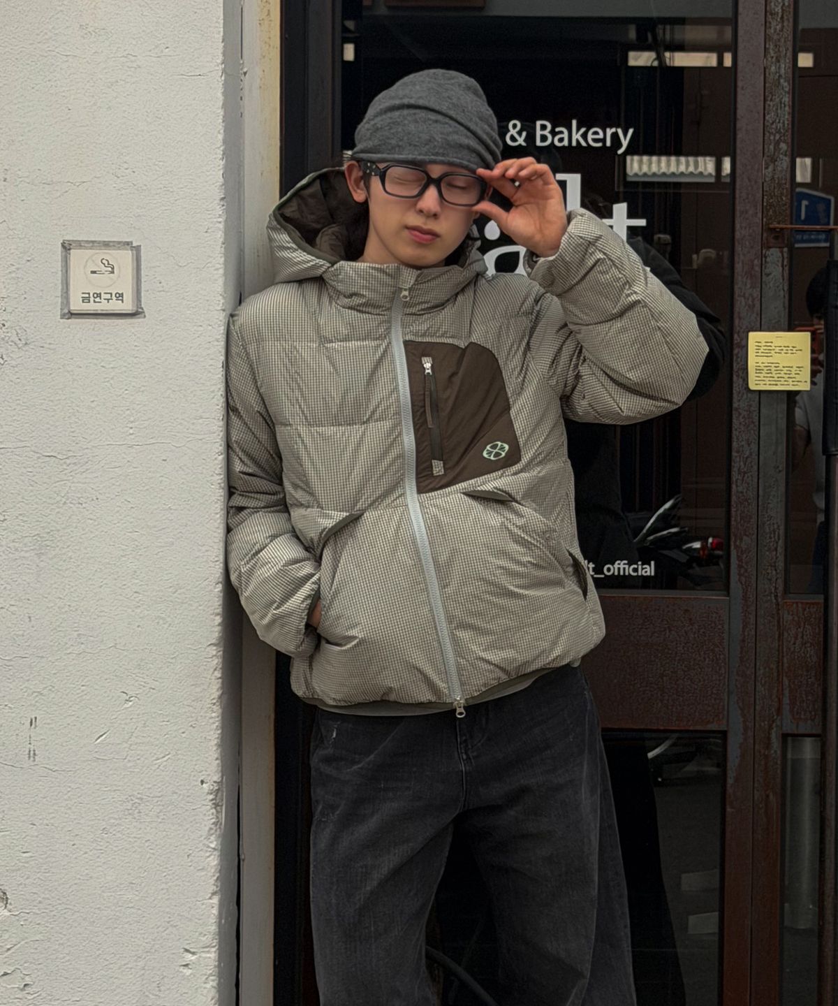 논타입(NONTYPE) CHECK HOODIE DOWN JACKET (GRAY)
