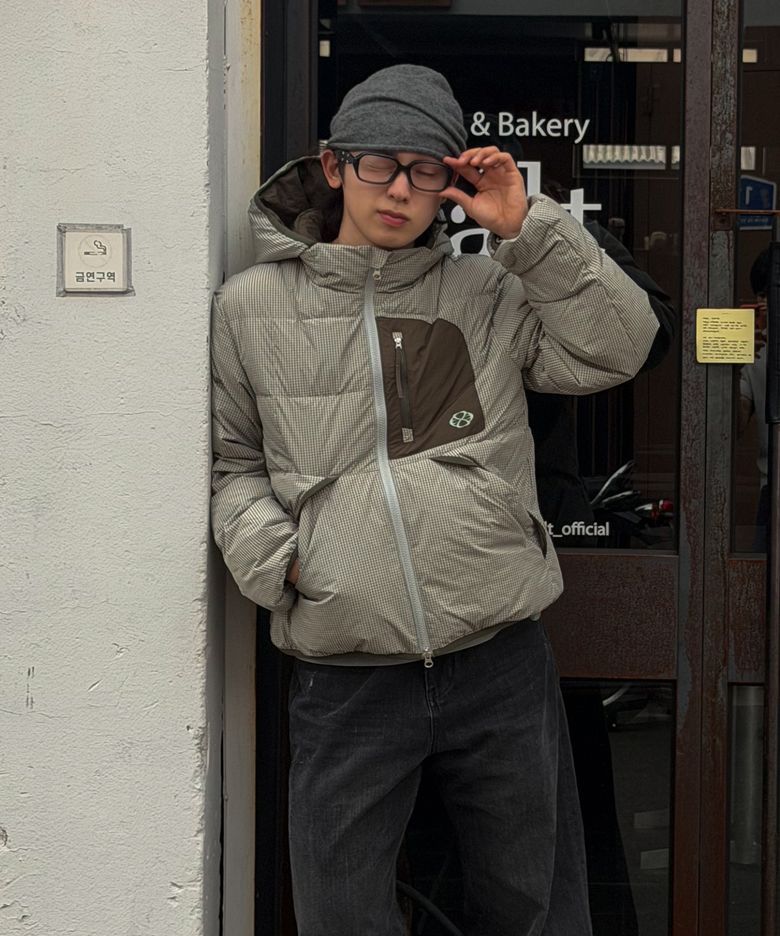 [리제임스 × 논타입] CHECK HOODIE DOWN JACKET (GRAY)