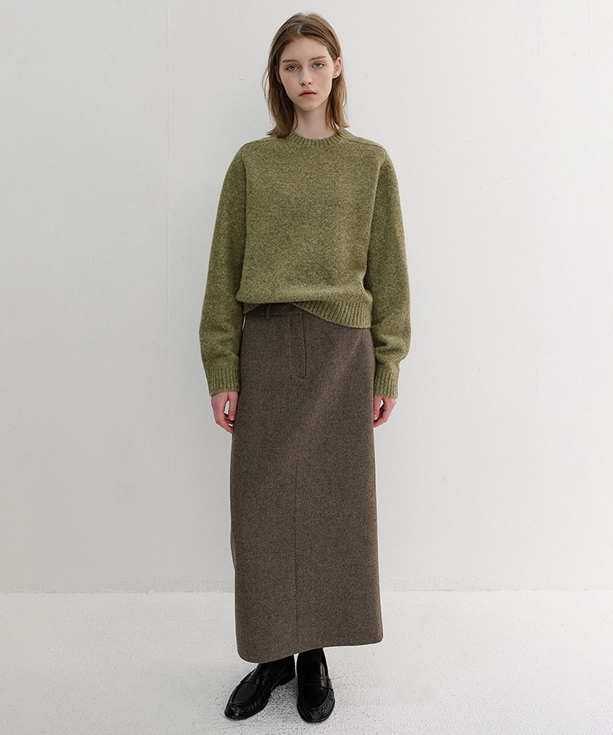 던스트(DUNST) H-LINE LONG SKIRT_UDSK6D223_MELANGE BROWN