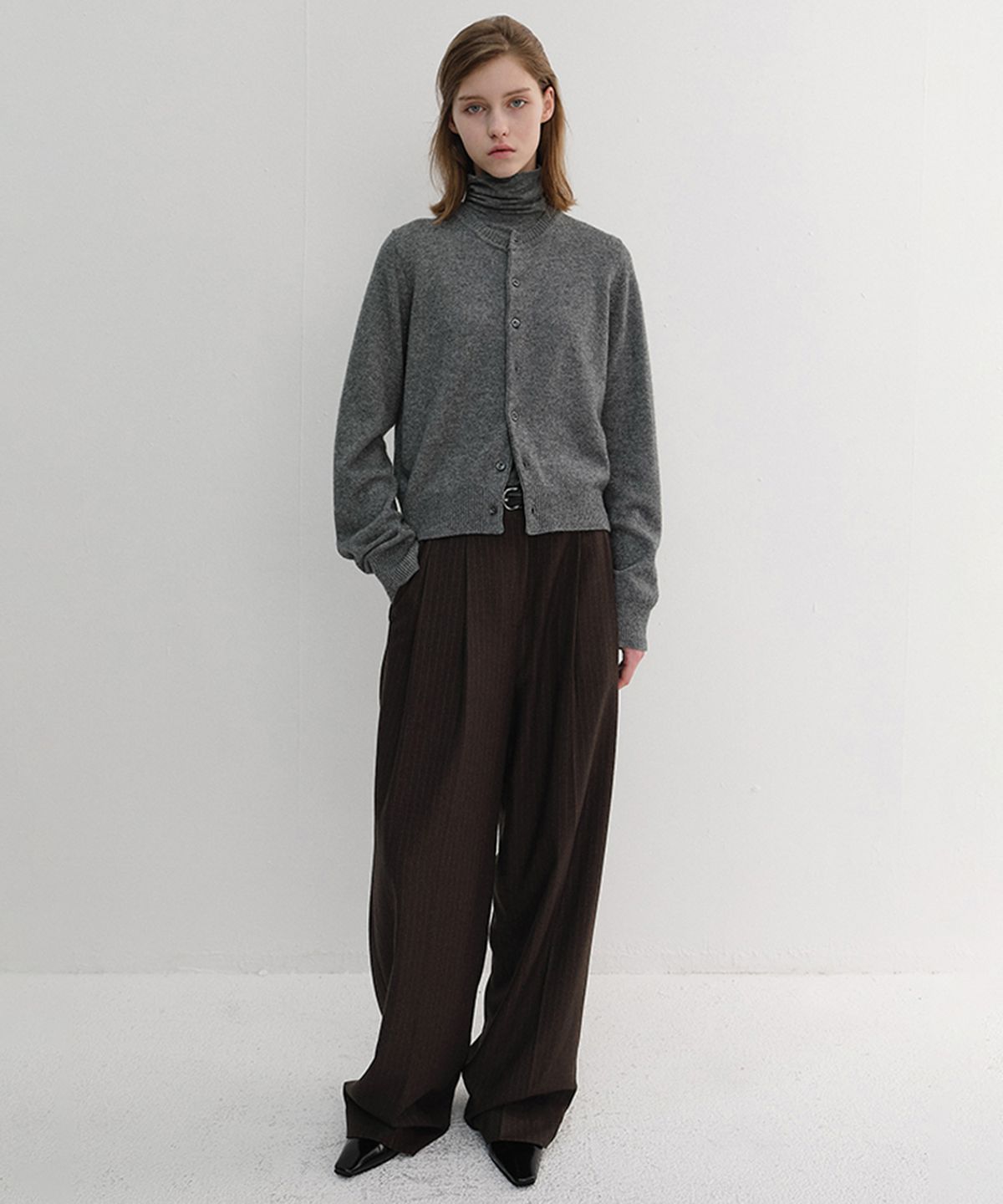 던스트(DUNST) WINTER FLANNEL SLACKS_UDPA6D221_DARK BROWN STRIPE