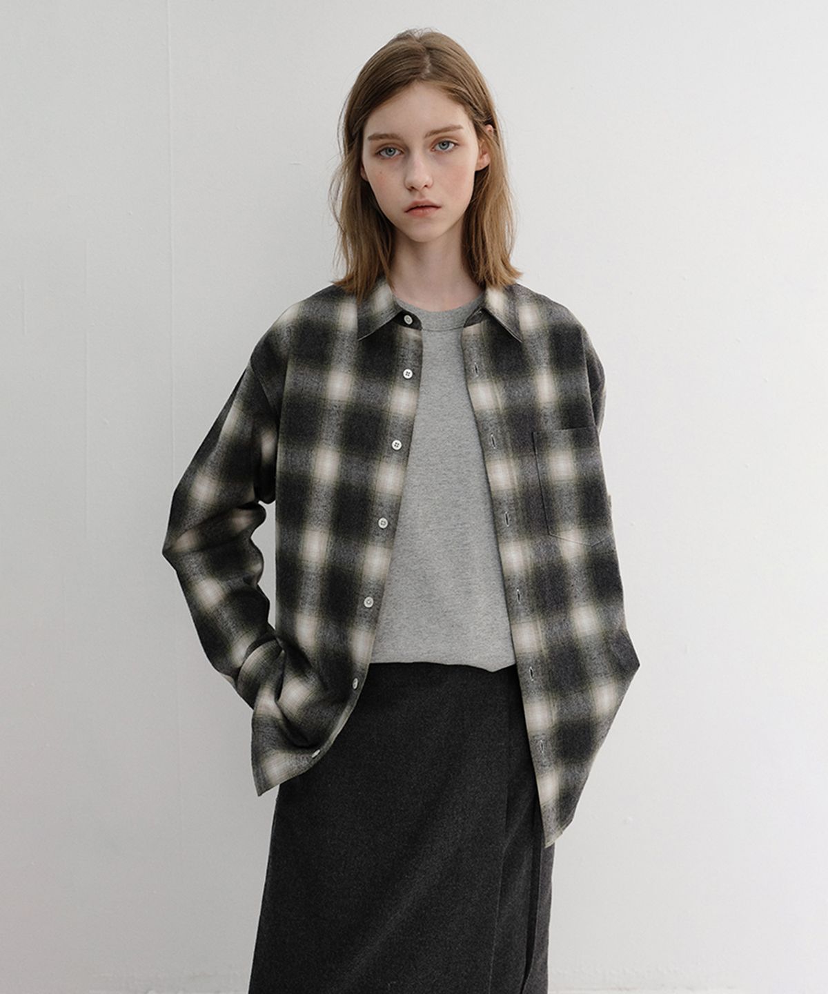 던스트(DUNST) UNISEX WINTER FLANNEL CHECKED SHIRT_UDSH6D121_OLIVE GREEN