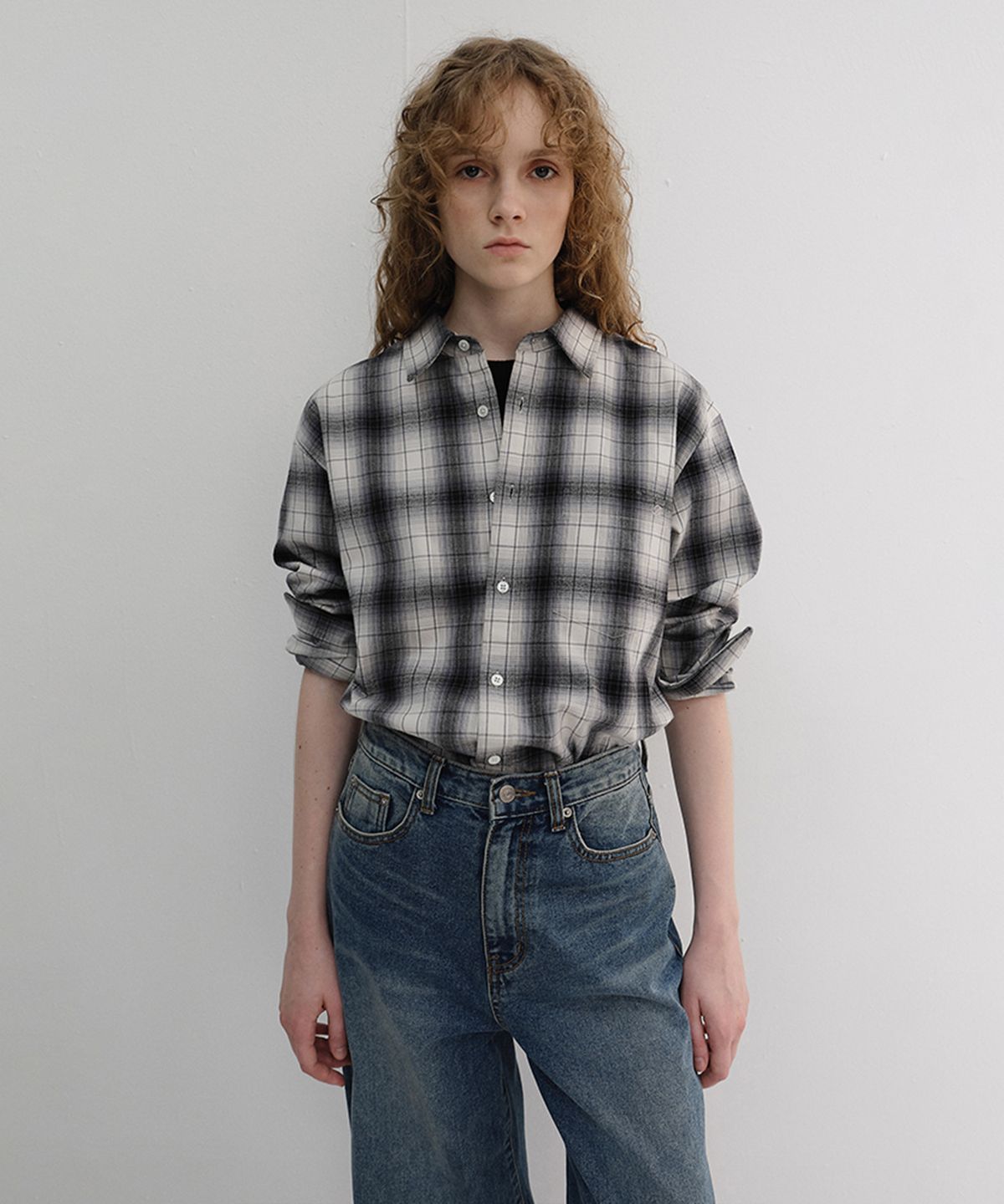 던스트(DUNST) UNISEX WINTER FLANNEL CHECKED SHIRT_UDSH6D121_BLACK