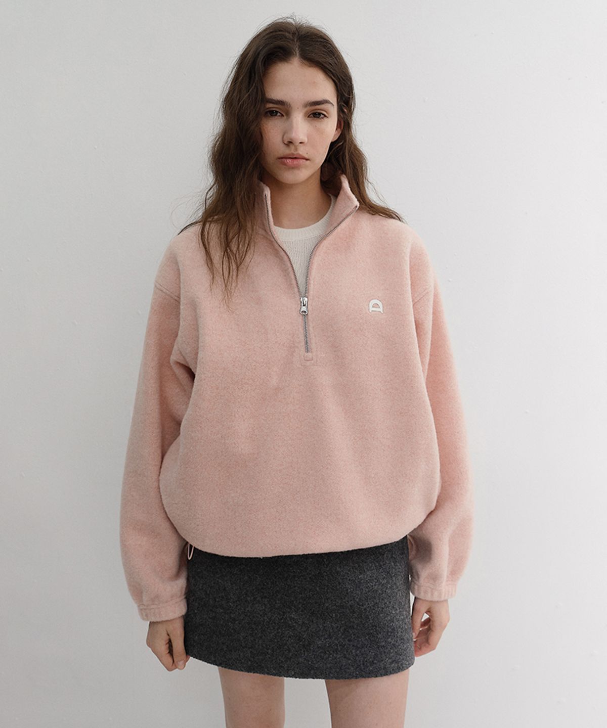 던스트(DUNST) UNISEX HALF ZIP-UP FLEECE SWEATSHIRT_UDJU6D136_CANDY PINK