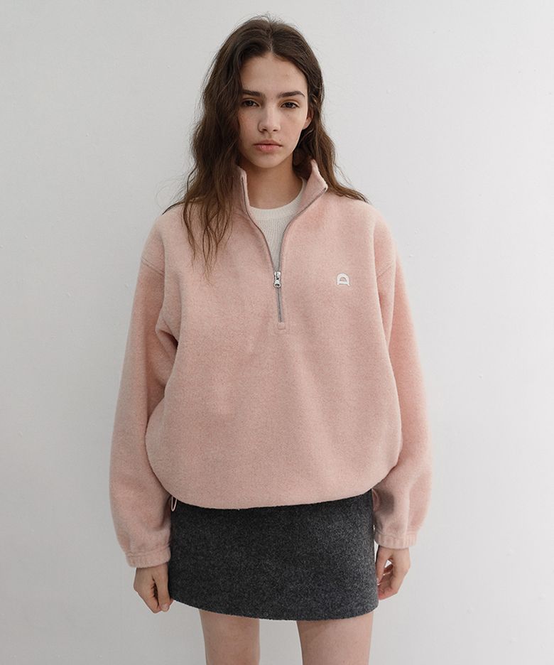 UNISEX HALF ZIP-UP FLEECE SWEATSHIRT_UDJU6D136_CANDY PINK
