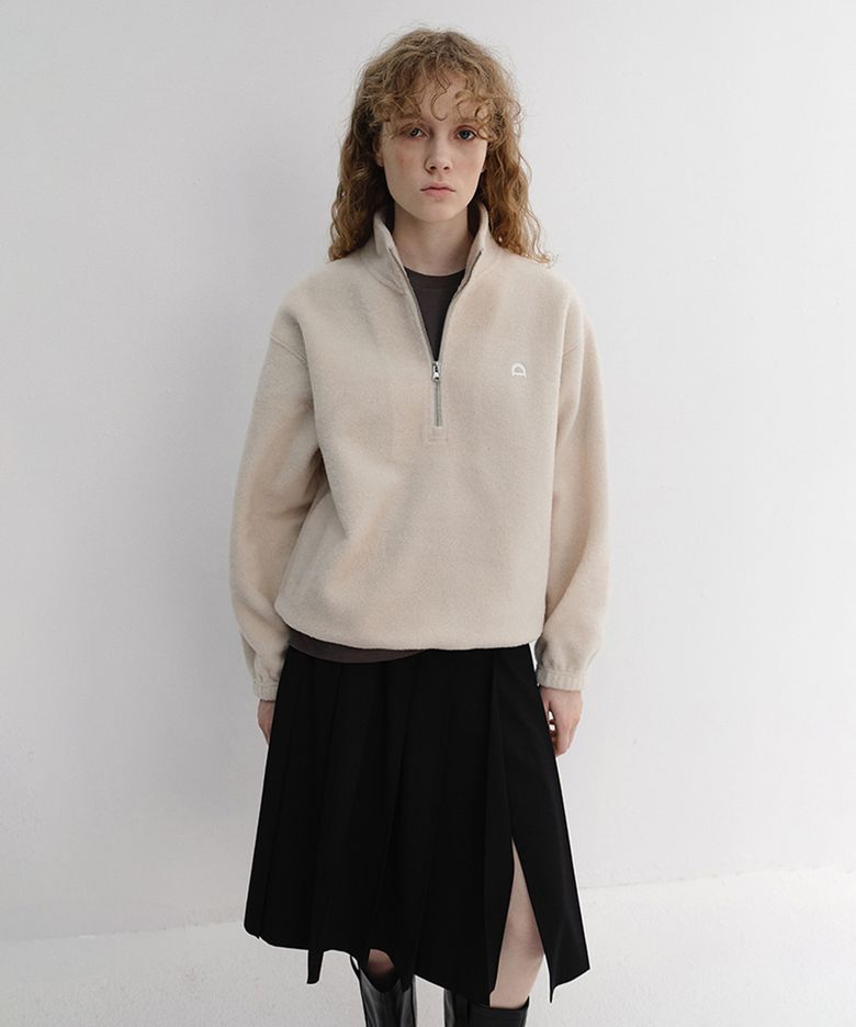 UNISEX HALF ZIP-UP FLEECE SWEATSHIRT_UDJU6D136_CREAM
