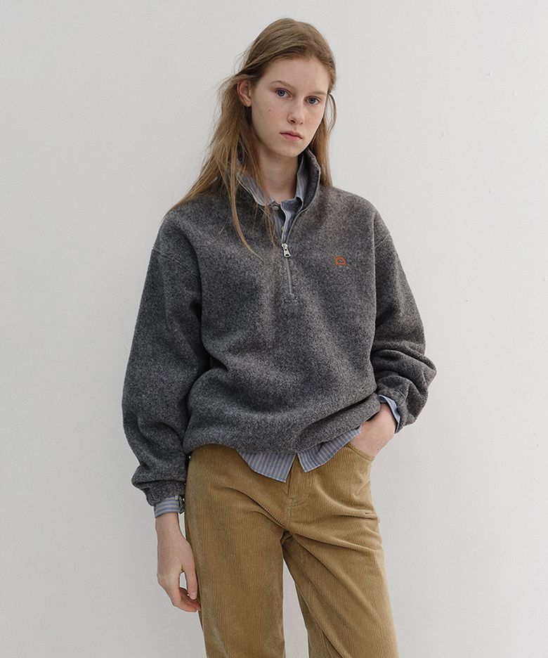UNISEX HALF ZIP-UP FLEECE SWEATSHIRT_UDJU6D136_MELANGE GREY