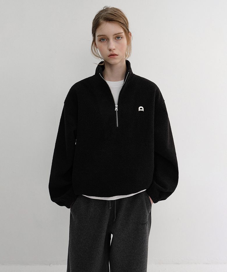 UNISEX HALF ZIP-UP FLEECE SWEATSHIRT_UDJU6D136_BLACK