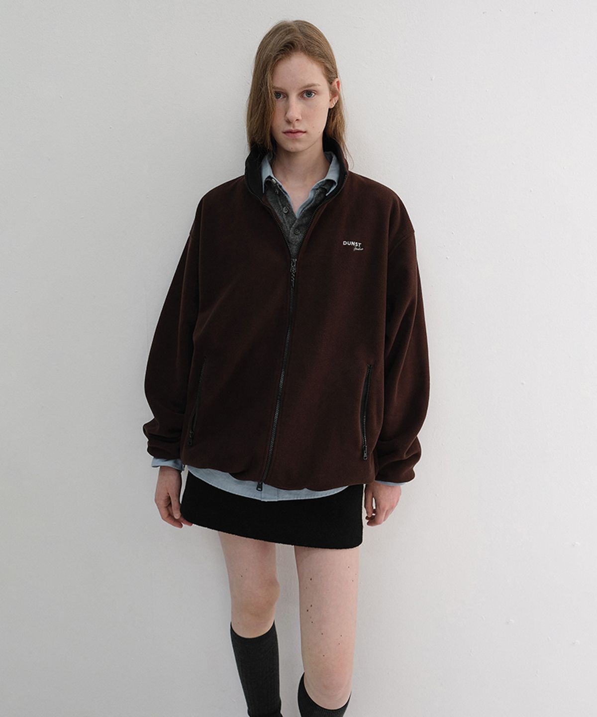 던스트(DUNST) UNISEX ZIP-UP FLEECE SWEATSHIRT_UDJU6D135_CHOCO BROWN