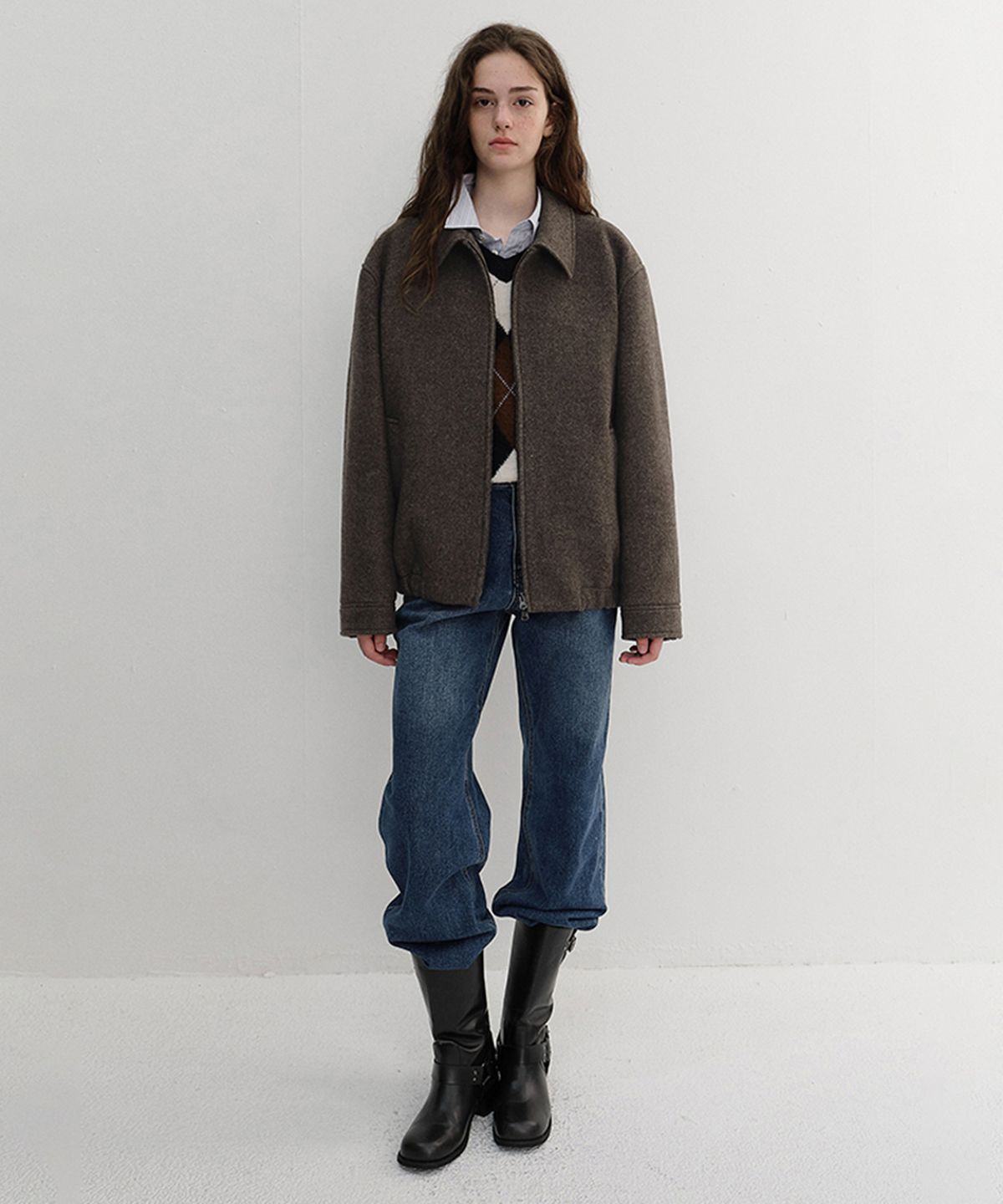던스트(DUNST) UNISEX COLLARED WOOL BLOUSON_UDJU6D126_BROWN MELANGE