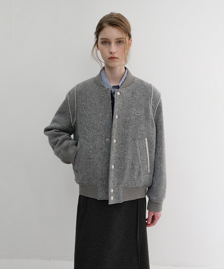 UNISEX BOUCLE WOOL VARSITY JACKET_UDJU6D124_MELANGE GREY