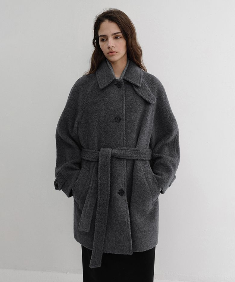 BELTED HALF COAT_UDCO6D222_CHARCOAL GREY