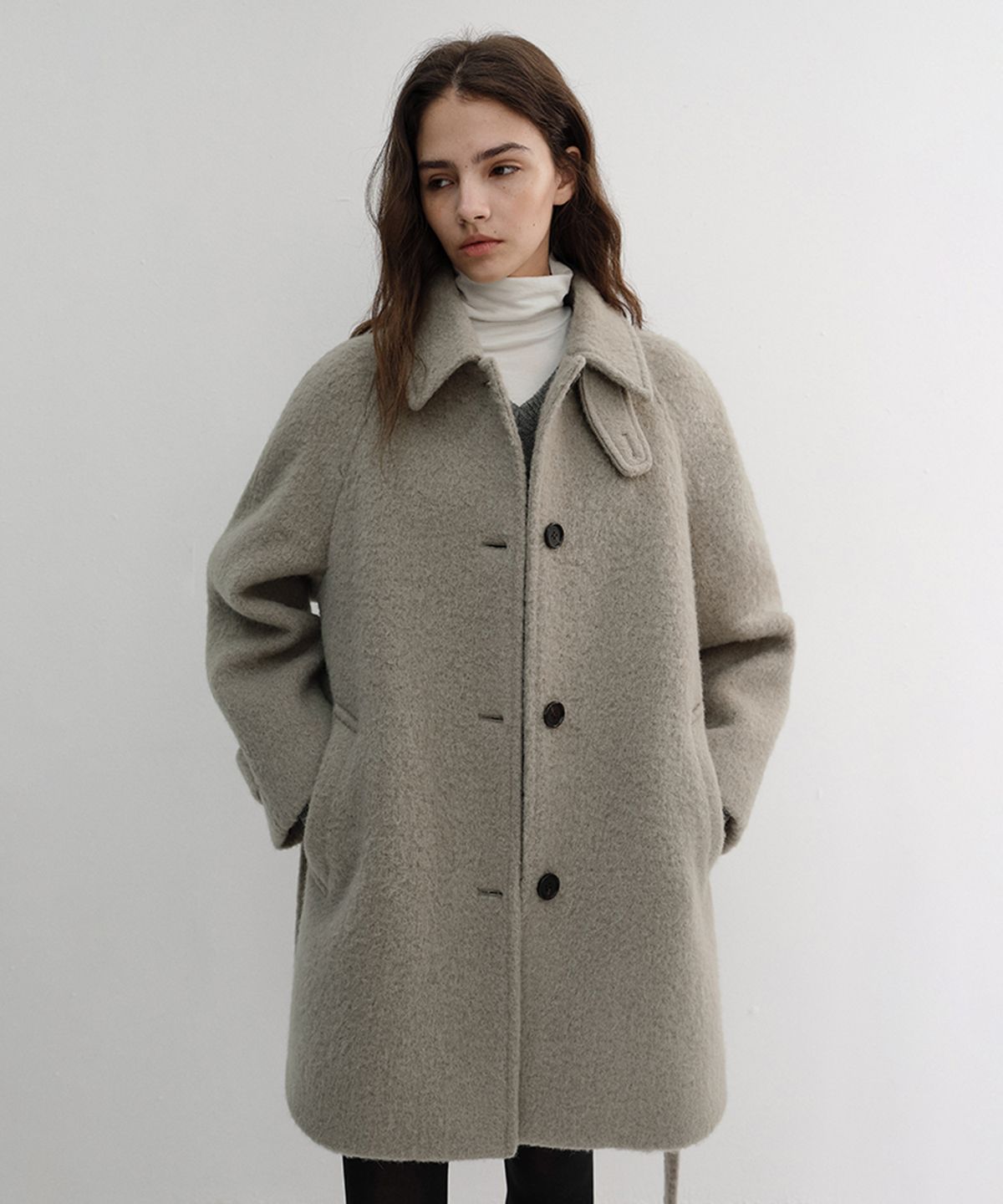 던스트(DUNST) BELTED HALF COAT_UDCO6D222_GREYISH BEIGE