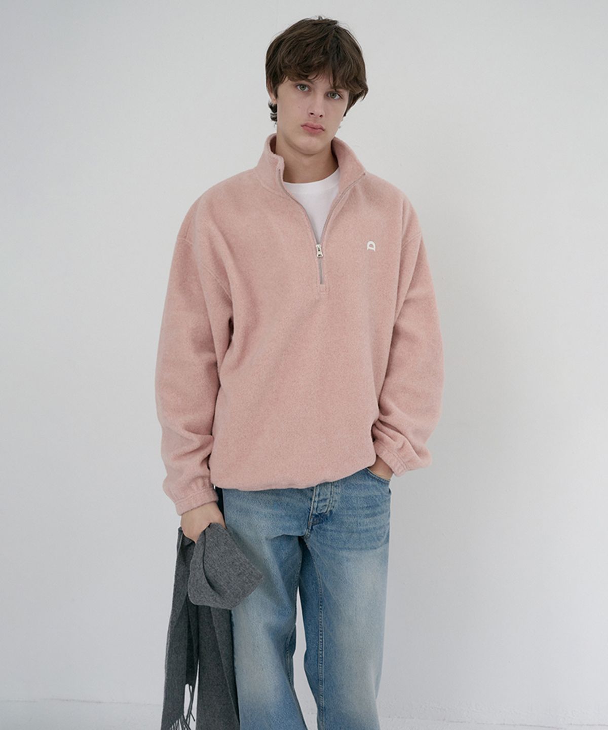 던스트 포 맨(DUNST FOR MEN) UNISEX HALF ZIP-UP FLEECE SWEATSHIRT_UDJU6D136_CANDY PINK