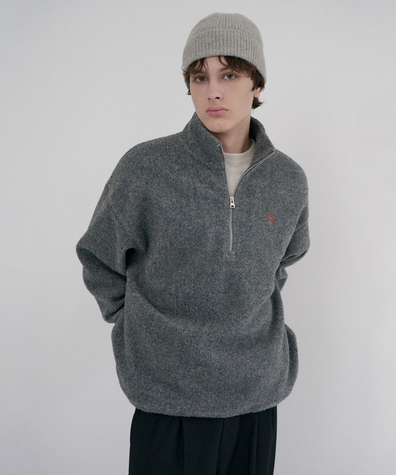 UNISEX HALF ZIP-UP FLEECE SWEATSHIRT_UDJU6D136_MELANGE GREY