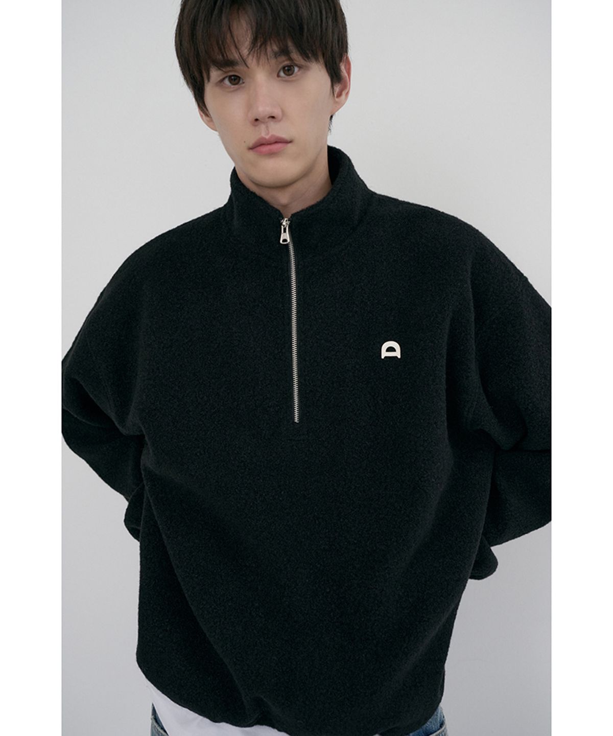 던스트 포 맨(DUNST FOR MEN) UNISEX HALF ZIP-UP FLEECE SWEATSHIRT_UDJU6D136_BLACK