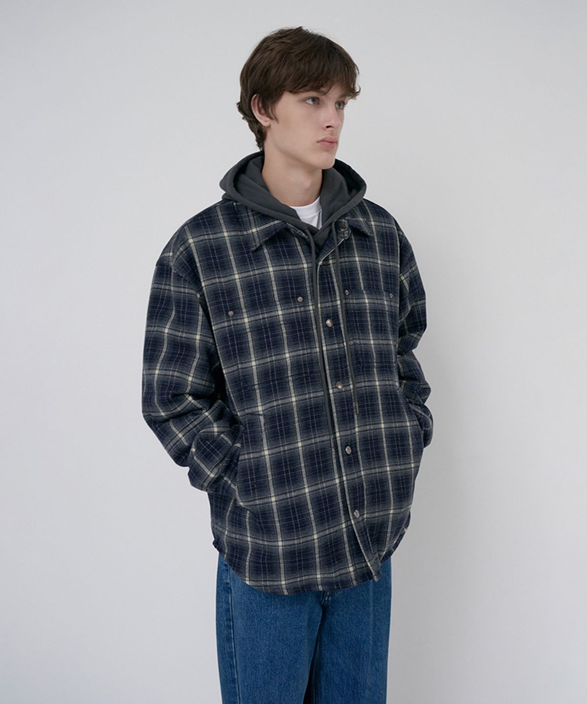 던스트 포 맨(DUNST FOR MEN) UNISEX QUILTED FLANNEL SHIRT_UDJU6D128_NAVY CHECK