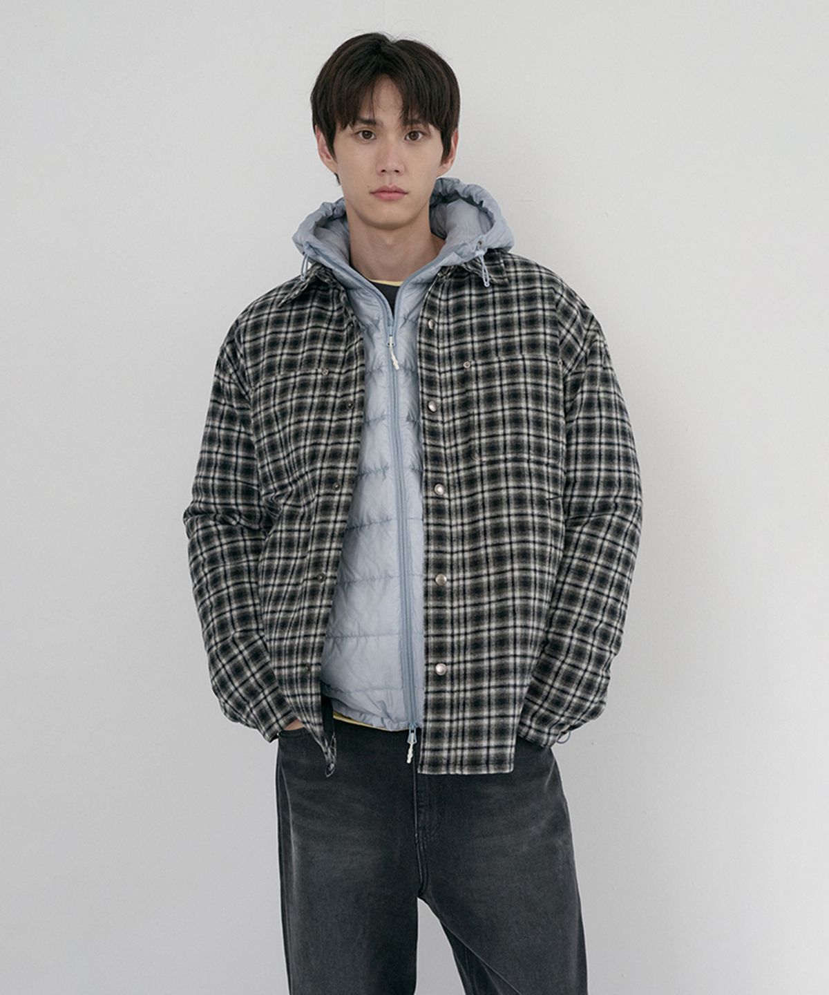 던스트 포 맨(DUNST FOR MEN) UNISEX QUILTED FLANNEL SHIRT_UDJU6D128_BLACK CHECK