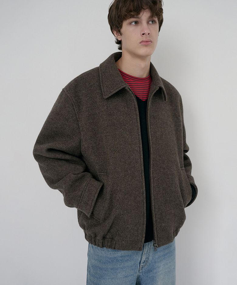 UNISEX COLLARED WOOL BLOUSON_UDJU6D126_BROWN MELANGE
