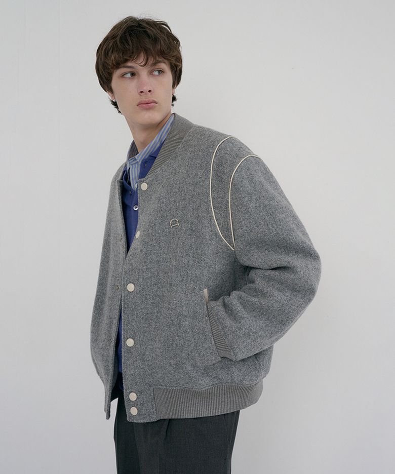 UNISEX BOUCLE WOOL VARSITY JACKET_UDJU6D124_MELANGE GREY