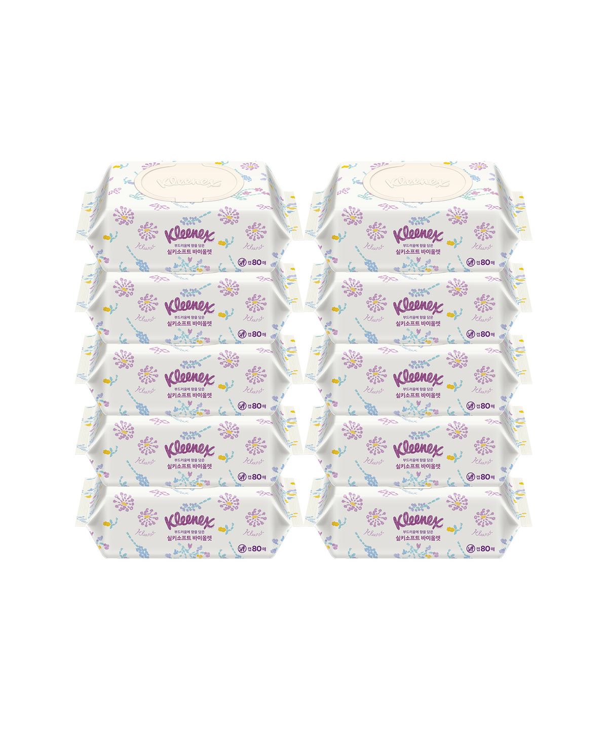 크리넥스(KLEENEX) 실키소프트 바이올렛 캡형 80매X10팩