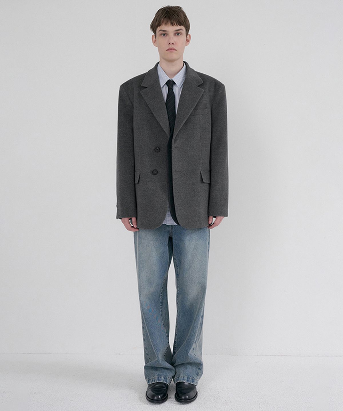 던스트 포 맨(DUNST FOR MEN) UNISEX LAYERED CASHMERE BLAZER_UDJA6D121_CHARCOAL GREY