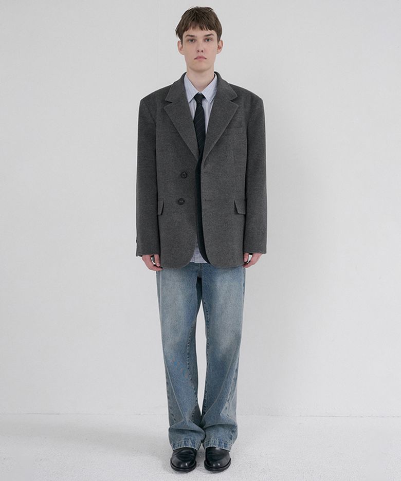 UNISEX LAYERED CASHMERE BLAZER_UDJA6D121_CHARCOAL GREY