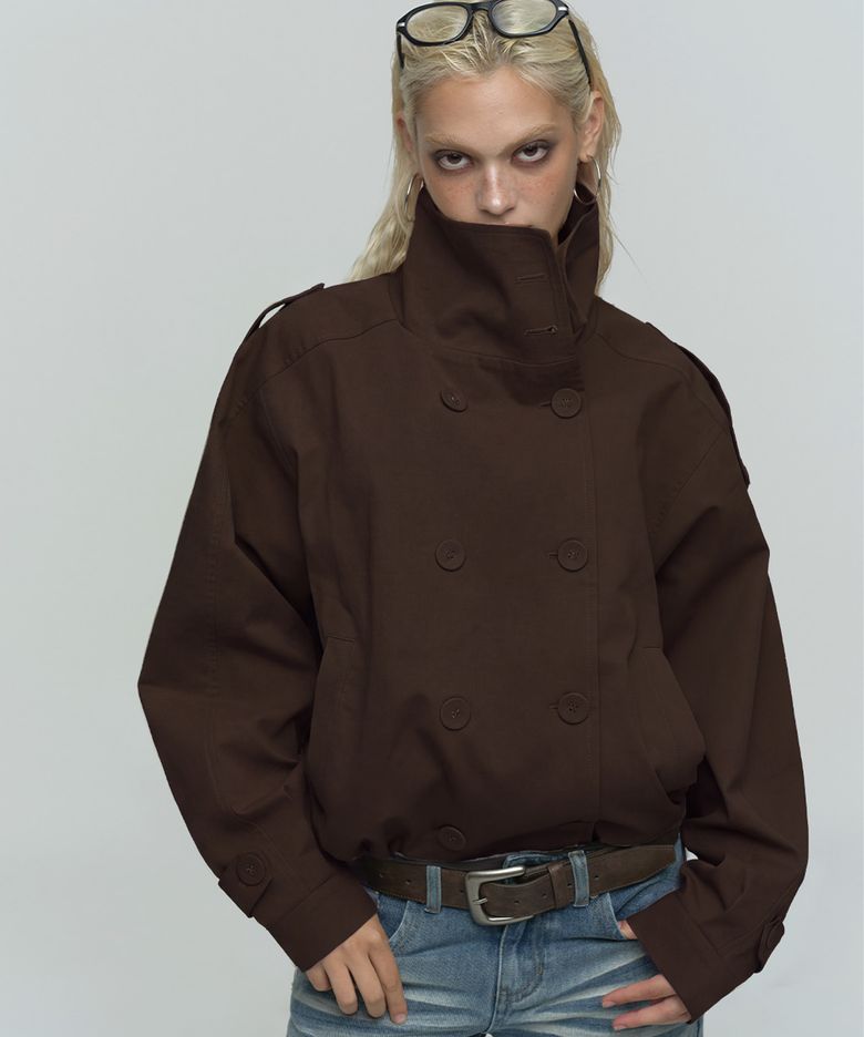 노베라 벌룬 하이넥 자켓_브라운 Novera Balloon High-Neck Jacket_Brown