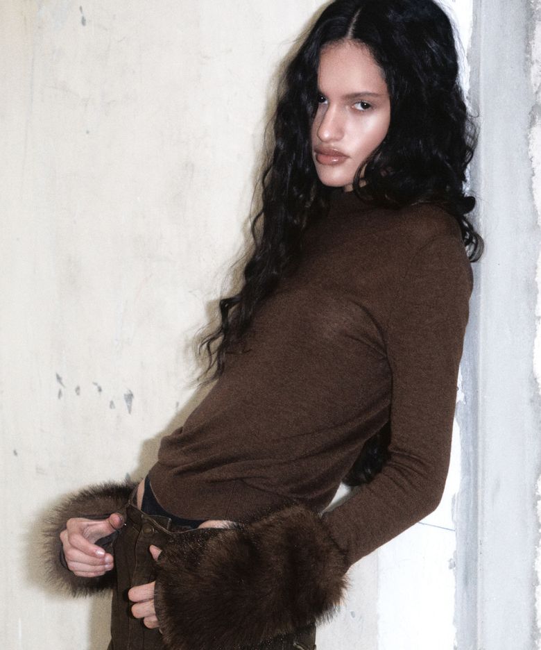 SOFT FUR  MERINO WOOL TURTLENECK KNIT (BROWN)
