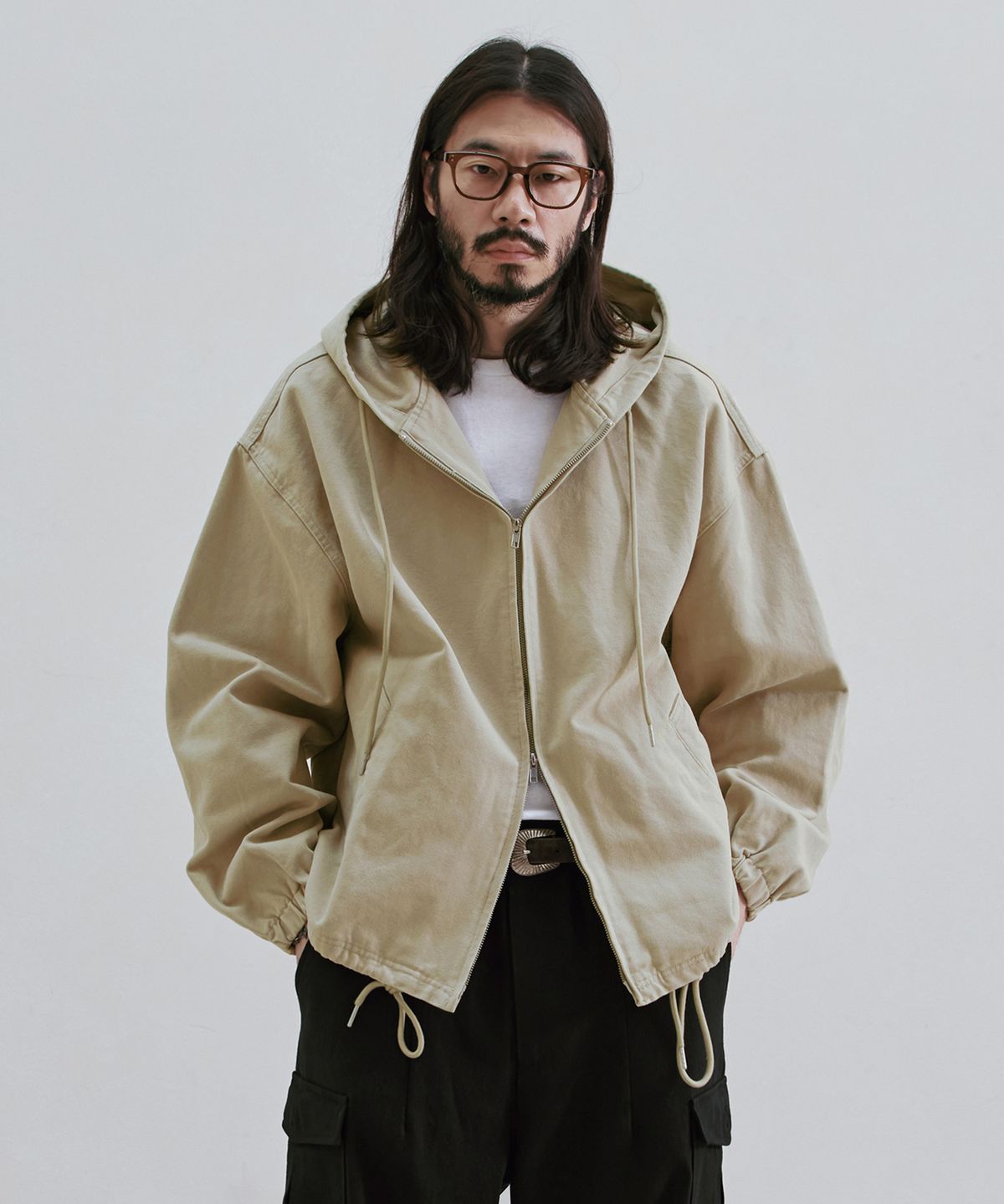러기드하우스(RUGGED HOUSE) 덕 캔버스 솔리드 후드집업 베이지