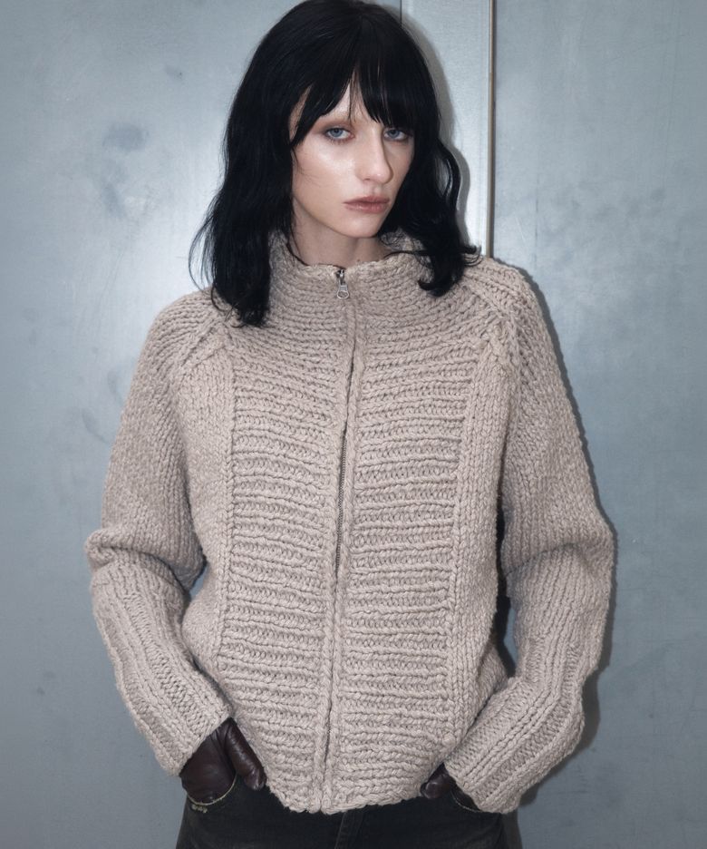 HANDMADE HIGH NECK KNIT ZIP-UP (GREY)