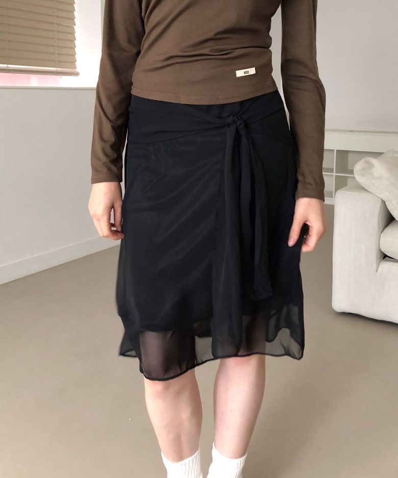 Adela shirring midi skirt (black)