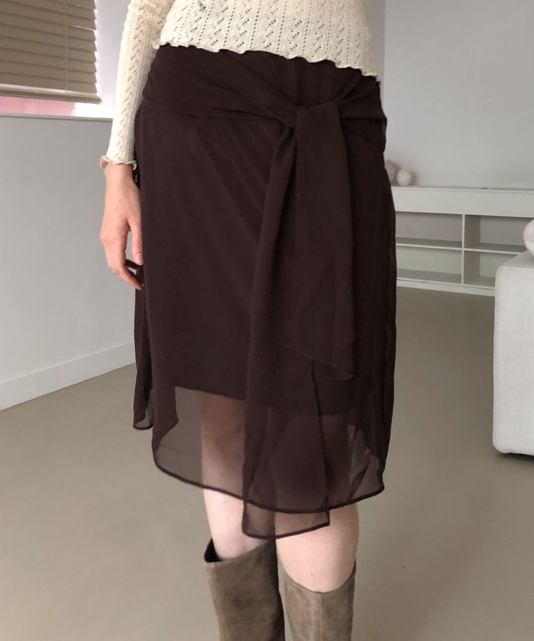 Adela shirring midi skirt (brown)