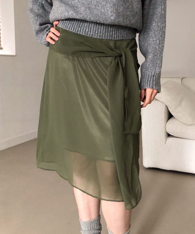 Adela shirring midi skirt (green)
