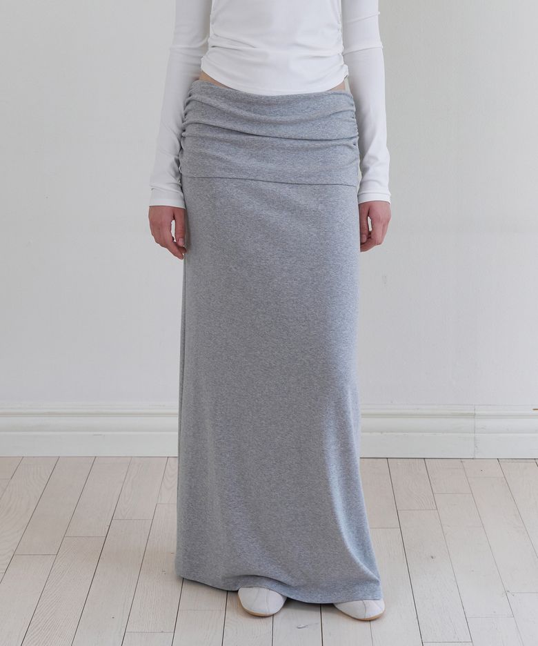 Waist shirring jersey long skirt (melange grey)