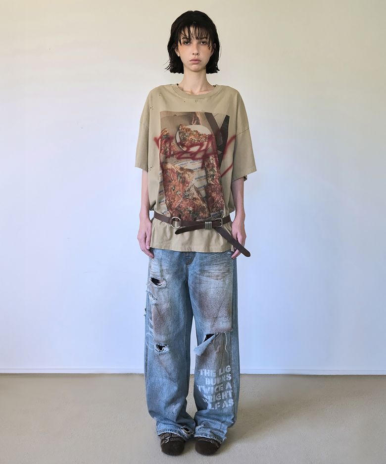 BRUSHED PIZZA HAND PAINTED TEE (KHAKI BEIGE)