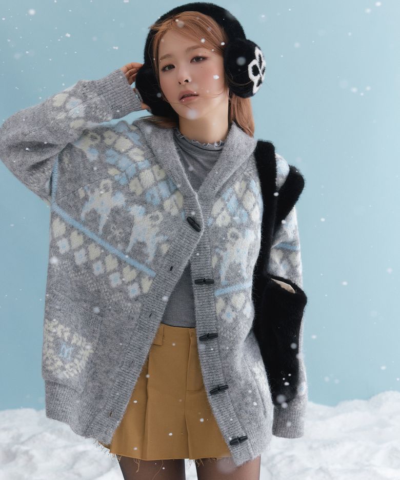 하트 퍼피 노르딕 울 후드 가디건(MAGDKC08MGY)